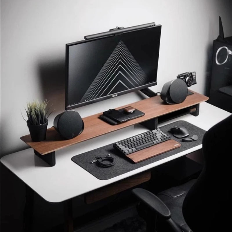 Deskox Sund Walnut Monitor Stand with Side Shelf — Deskox Modern Desks & Workspace Accessories — view 2