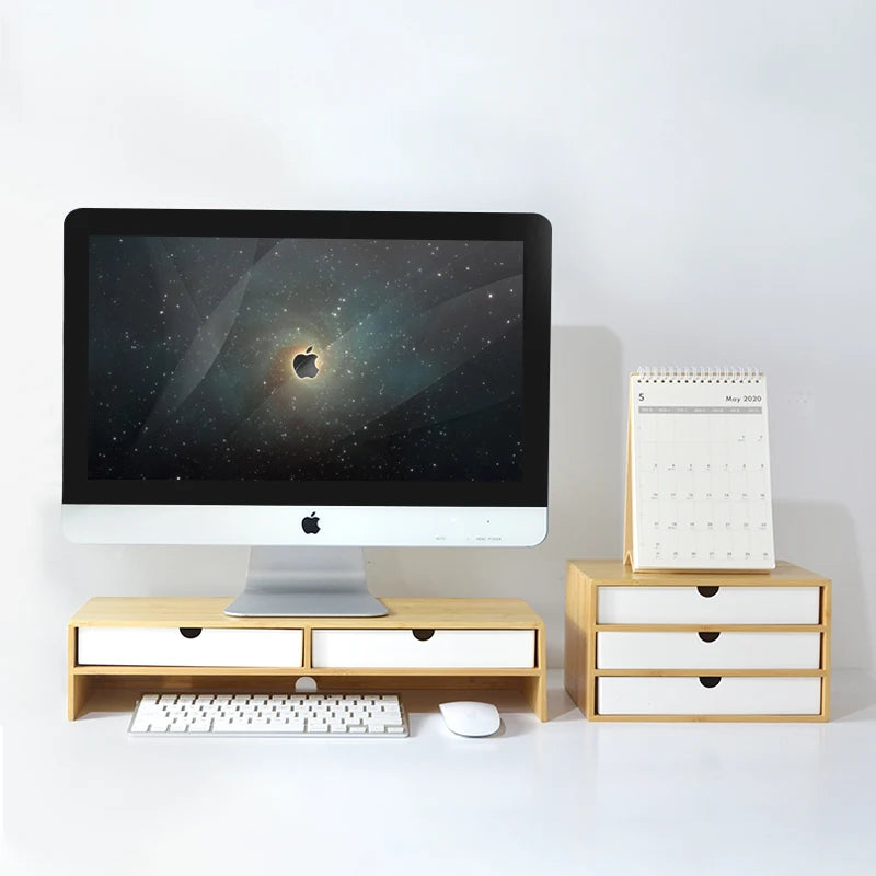 Deskox Kanso Wood-Grain Monitor Rack — Deskox Modern Desks & Workspace Accessories